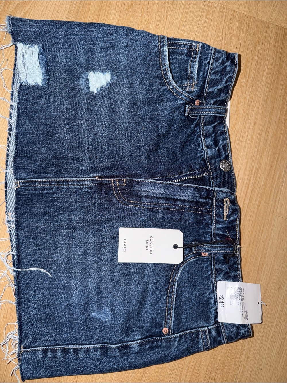 Forever 21 Dark Blue Distressed Denim Mini Skirt
